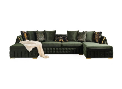 Luxuriöser grüner Ecksofa in U-Form großes Stoffsofa Wohnzimmermöbel