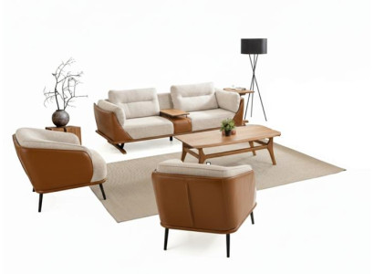 Sessel-Set 2-Sitzer-Sessel Weiß Farbe Moderner Stil Holzrahmen Neu