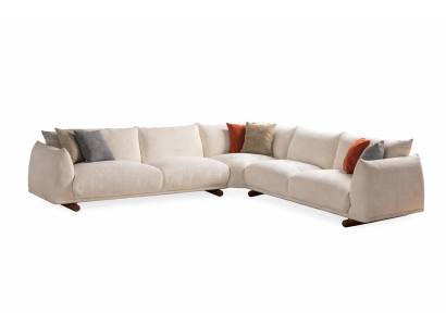 Komfort Wohnlandschaft Creme Ecksofa mit Dekokissen Modern