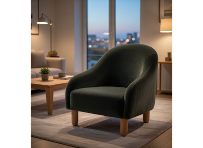 Sessel Modern Dunkelgrün mit Ergonomischer Rückenlehne und Holzbeinen