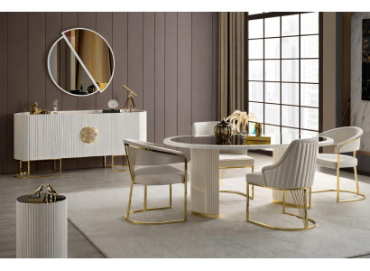 Elegantes Set mit ovalem Esstisch Stühlen Sideboard Spiegel und Tisch