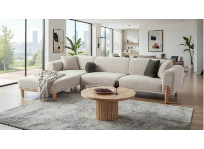 Ecksofa Beige mit Holzbeinen für gemütliche Wohnzimmer
