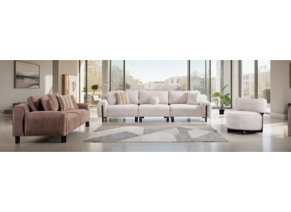 Stylisches Sofa Set 4 Sitzer 3 Sitzer Sessel Weiß Braun