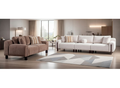 Stilvolles Sofa Set Weiße mit braunen Holzbeinen für modernes Heim
