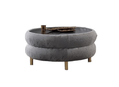 Designer Grauer Rundtisch Exklusiver Wohnzimmer Polster Couchtisch