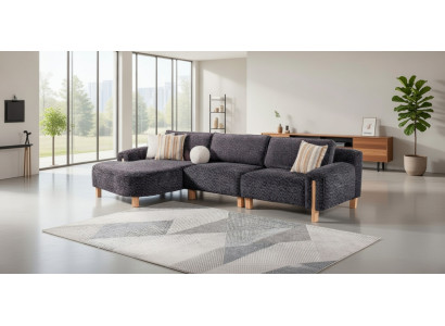 Elegantes Ecksofa in Grau mit Holzbeinen für modernes Design