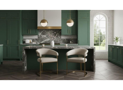 Set aus 2 eleganten Stühlen mit goldenen Akzenten und Stoffbezug