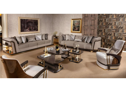 Grau-Beiges Sofa Set Exklusive 3-Sitzer Couchen Luxus Couchtisch