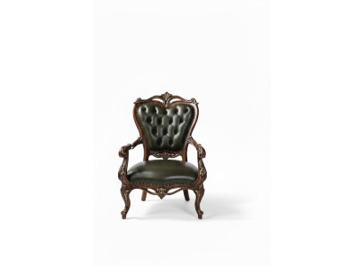 Sessel Neobarockstil Dunkelgrüne Farbe Holzrahmen Goldene Akzente
