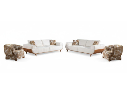 Wohnzimmer-Set 3-Sitzer-Sofa Sessel Weicher Armlehnenbezug Holzrahmen