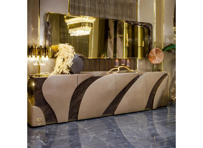 Exklusives Beiges Sideboard Designer Wohnzimmer Holzmöbel Kommode