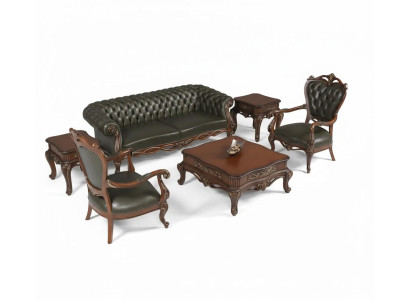 Edles Klassisches Wohnzimmer Set Chesterfield Sofas Couchtisch Sessel