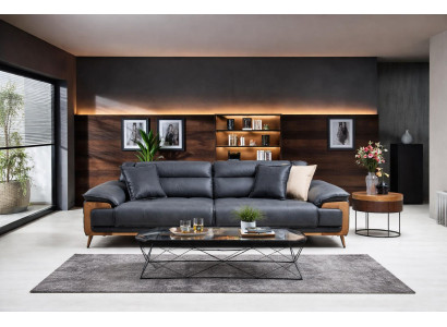 Designer Schwarze Ledercouch Modernes Wohnzimmer Relaxsofa