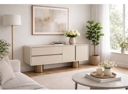 Elegantes Beiges Sideobard Designer Wohnzimmer Kommode Edle Anrichte