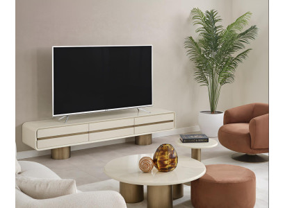 Wohnzimmer Beiges Möbelset Designer Lowboard Polstersessel Beistelltisch