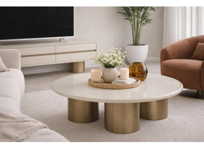 Runder Weißer Couchtisch Designer Hochwertiger Kaffeetisch Edle Platte