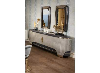 Luxuriöses Beiges Sideboard Wohnzimmer Kommodenschrank 2x Spiegel