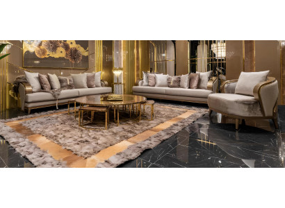 Exklusives Beiges Wohnzimmer Set Edle Couchgarnitur Tisch 2x Sofas