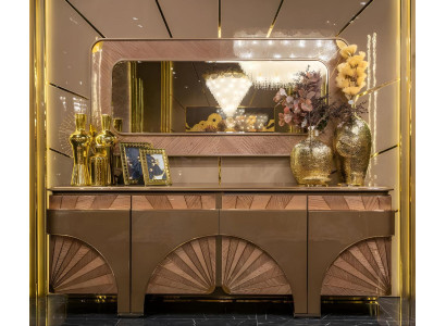 Designer Beiges Sideboard Luxuriöse Anrichte Wohnzimmer Holz Möbel