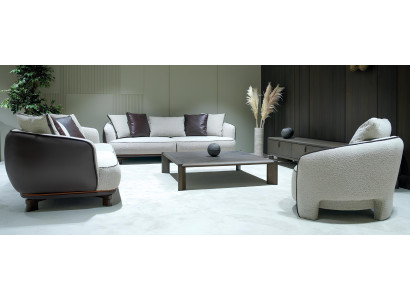 Elegantes Wohnzimmer-Set 3+3+1 Sitzer Farbe Weiß Braun Modernes Design