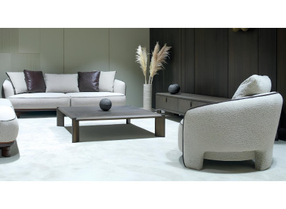 Elegantes Wohnzimmer-Set 3+1 Sitzer Weiß Braun Farbe Modernes Design