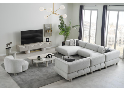 Komplettes Wohnzimmer Set Designer Ecksofa Polstersessel Lowboard