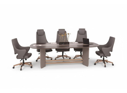 Luxuriöses Braun-Graunes Büro-Set Besprechungstisch 3x Chefsessel