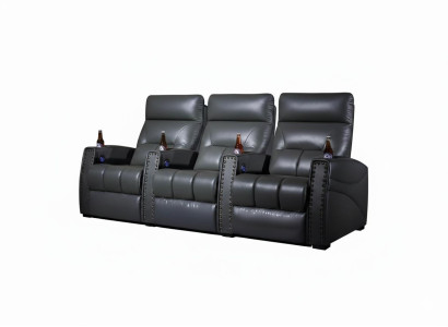 3-Sitzer Sessel Schwarz Moderner Stil Sessel mit Getränkehaltern Leder