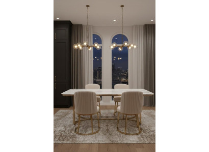 Set aus 4 eleganten Stühlen mit goldenen Beinen und Samtpolsterung