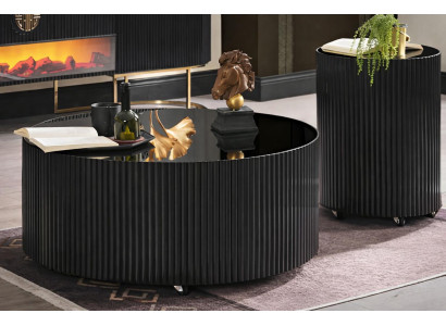 Eleganter schwarzer Couchtisch und Beistelltisch mit Glasoberfläche
