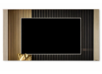 Elegantes TV-Panel mit goldenen und schwarzen Rippenstrukturen