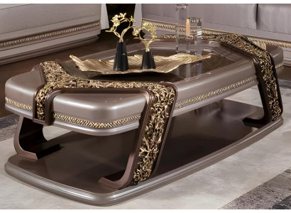 Stilvoller Couchtisch mit goldenen Akzenten und einzigartigem Design