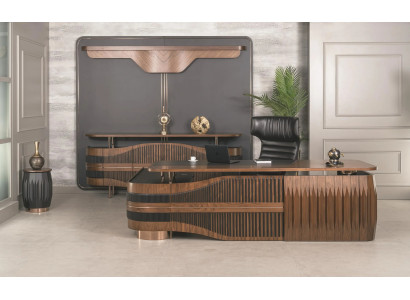 Braune Moderne Arbeitszimmer Garnitur Cheftisch Sideboard Schrankwand
