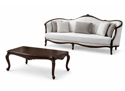 Wohnzimmer-Set 3-Sitzer-Sofa Couchtisch Klassischer Stil Holzrahmen