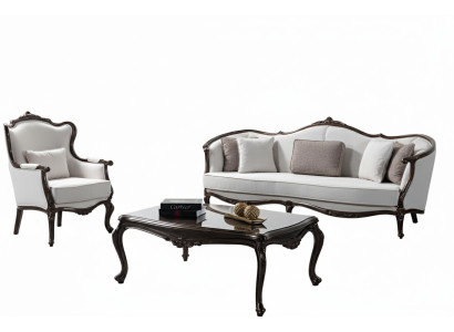 Wohnzimmer-Set 3-Sitzer-Sofa Couchtisch Sessel Klassischer Stil Weiß