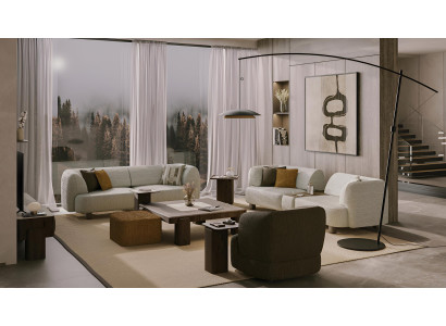Wohnzimmer Set Weiß 2x Sofas Couchtisch Beistelltische Hocker