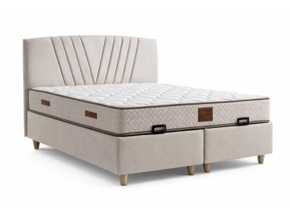 Bett mit Matratze Moderner Stil Beige Stoffbezug Bett mit Stauraum