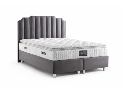 Bett mit Matratze Grau Moderner Stil Stoffbezug Bett mit Stauraum