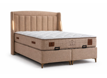 Bett mit Matratze Beige Moderner Stil Stoffbezug Bett mit Stauraum