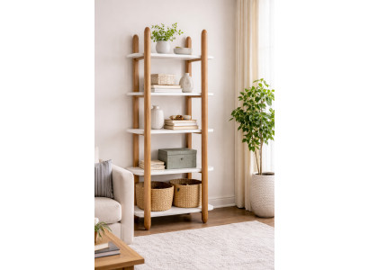 Weiß-Braunes Bücherregal Designer Loftmöbel Holz Regalböden Möbel