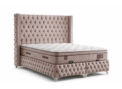 Bett mit Matratze Moderner Stil Beige Stoffbezug Bett mit Stauraum