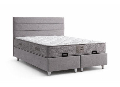 Bett mit Matratze Moderner Stil Grau Stoffbezug Bett mit Stauraum