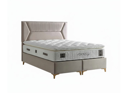 Bett mit Matratze Moderner Stil Beige Stoffbezug Bett mit Stauraum