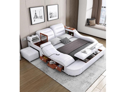 Multifunktionales Bett in Weiß mit USB-Anschluss und Massagefunktion