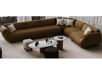 Braunes L-Form Sofa Wohnzimmer Textilcouch Edles Stoff Ecksofa