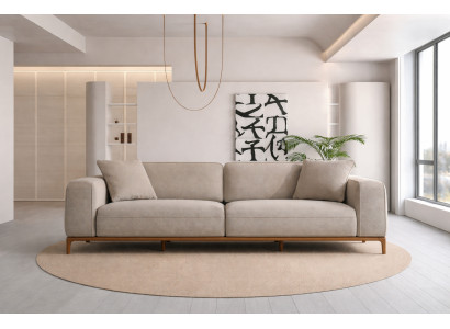 Beiges Polstersofa Wohnzimmer Textilcouch Relax 3-Sitzer Sofa