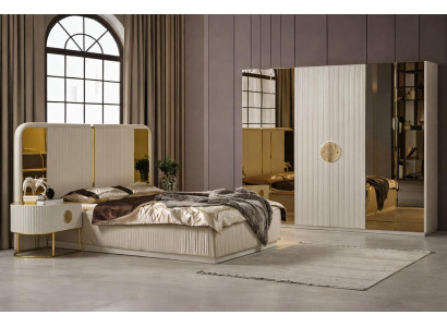 Moderner Bettenrahmen mit Nachttischen und Kleiderschrank im Design