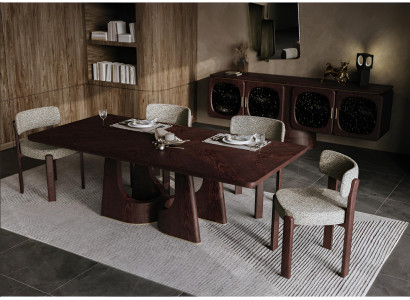 Braun-Beiges Esszimmer-Set Designer Esstisch Polsterstühle Sideboard