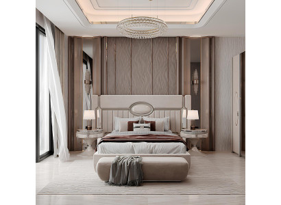 Schlafzimmer Set mit modernem Bett und praktischen Nachttischen