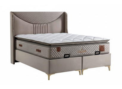 Bett mit Matratze Moderner Stil Beige Stoffbezug Bett mit Stauraum